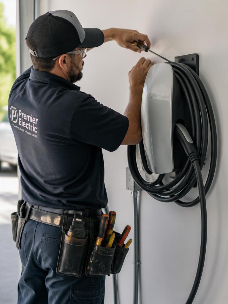 Electrician installing an EV charger