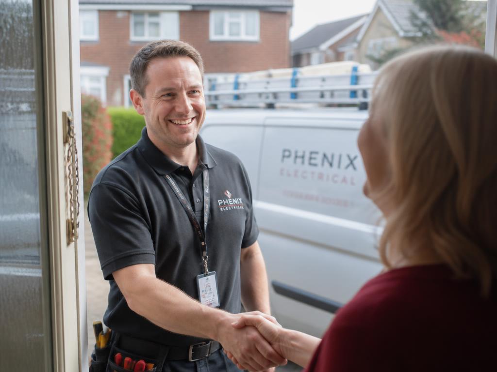 Electrician greeting a homeowner