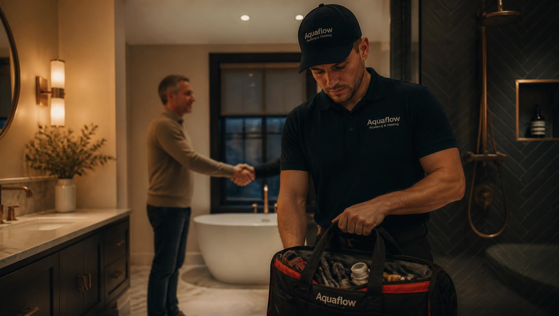 Plumber completing a job in a luxury bathroom